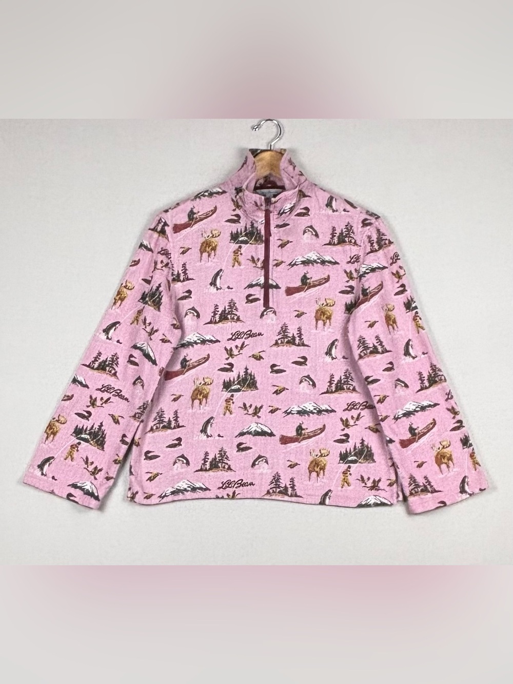 L.L.Bean Signature Women’s S Pink Scenic Outdoor Print Quarter Zip Pullover